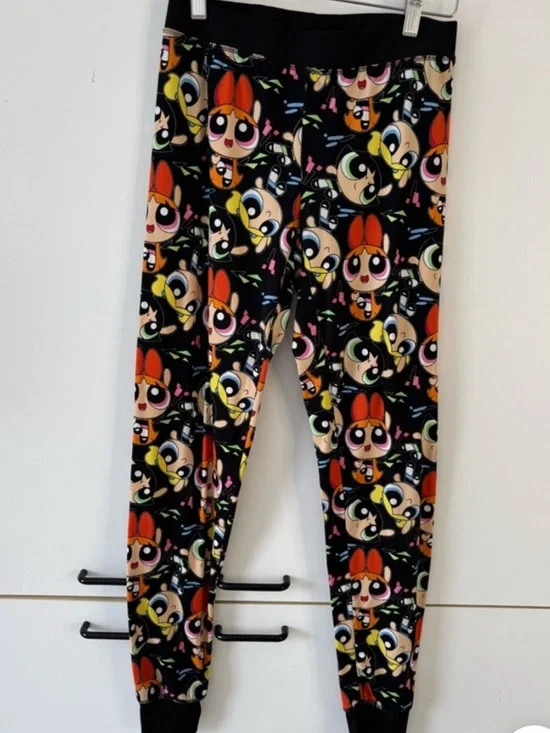 Powerpuff Girls Allover Cartoon Print Joggers Black Y2K Lounge Pants Size M - Picture 8 of 8